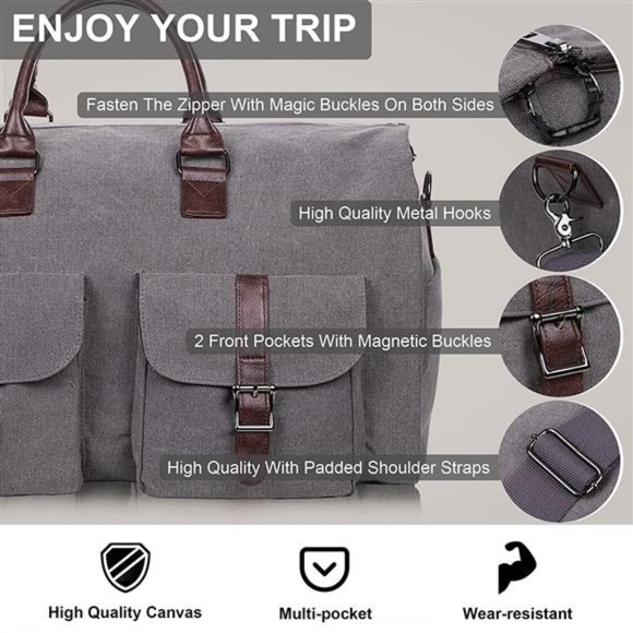 Carry On Garment Bag - Travel Business - Canvas Duffel Bag with Shoe Compartment - Picture 2 of 7